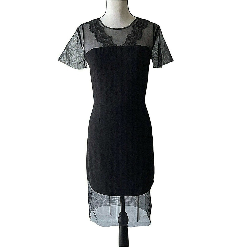 Sandro Paris Size 1 (Us 2-4) Black Lace Trim Mesh Trim Dress